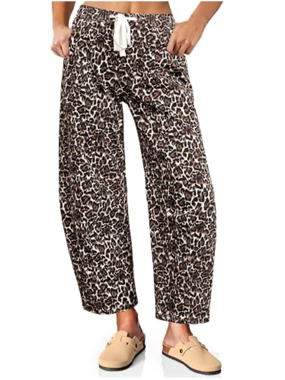 High Rise Animal Print Mild Barrel Denim Jeans in Bleached Sand Leopard New